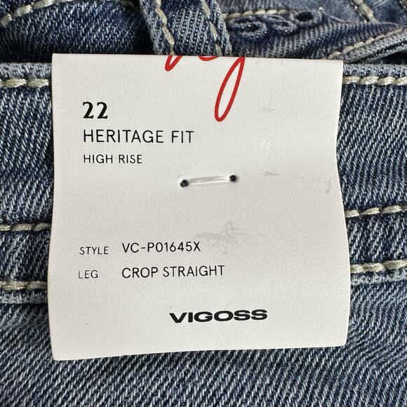 Vigoss HERITAGE FIT Sz 22 High Rise Raw Hem Crop Straight Jeans Denim Pant 38x26 - Picture 11 of 11